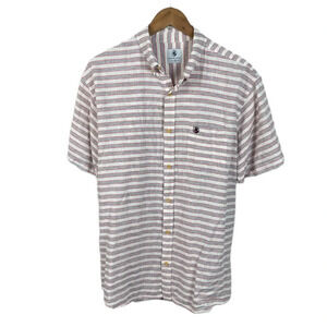 BF726 Mens Southern Proper Preppy Striped Short Sleeve LINEN Blend Shirt XL